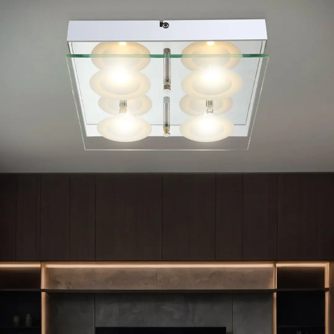 Globo Plafondlamp 4-vlammen Glas - 20W Warm Wit - 25x25cm Zilver