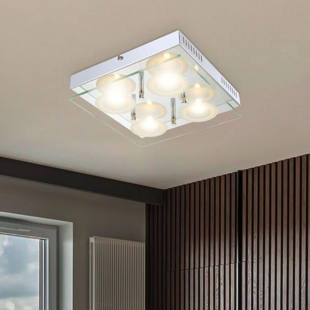 Globo Plafondlamp 4-vlammen Glas - 20W Warm Wit - 25x25cm Zilver