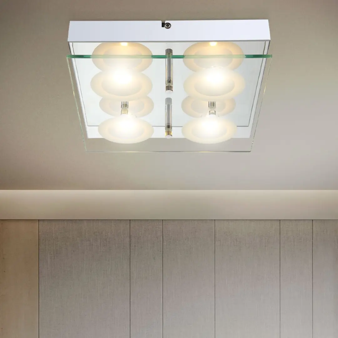 Globo Plafondlamp 4-vlammen Glas - 20W Warm Wit - 25x25cm Zilver
