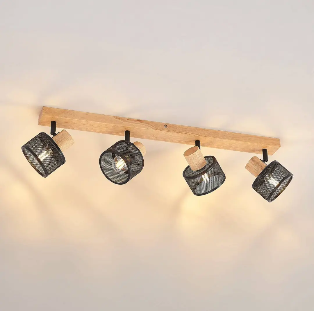 Lindby Buitenspot 4-lichts E14 - Zwart/Licht hout