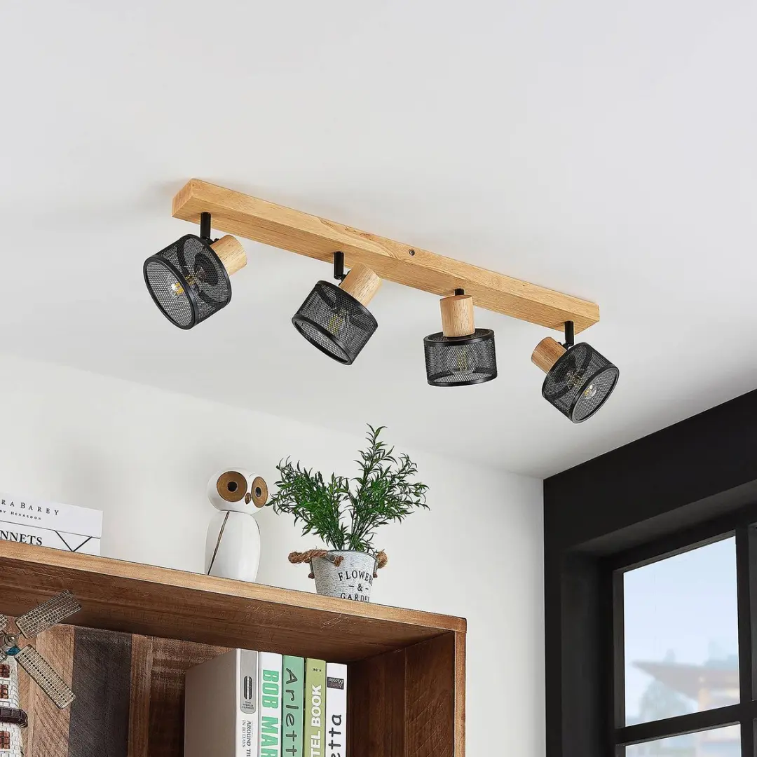 Lindby Buitenspot 4-lichts E14 - Zwart/Licht hout