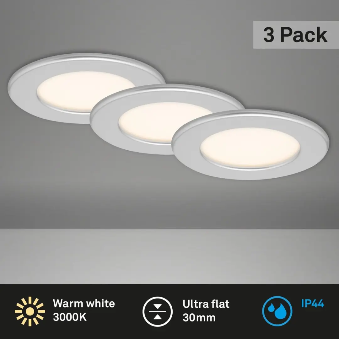 Briloner Thin LED Inbouwspots 3x6W 450lm - Mat Nikkel - 3000K
