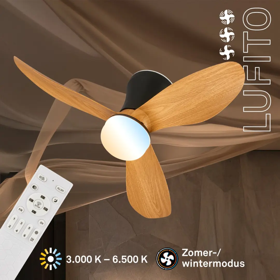 Briloner Lufito Plafondventilator met LED-verlichting 78cm - Zwart
