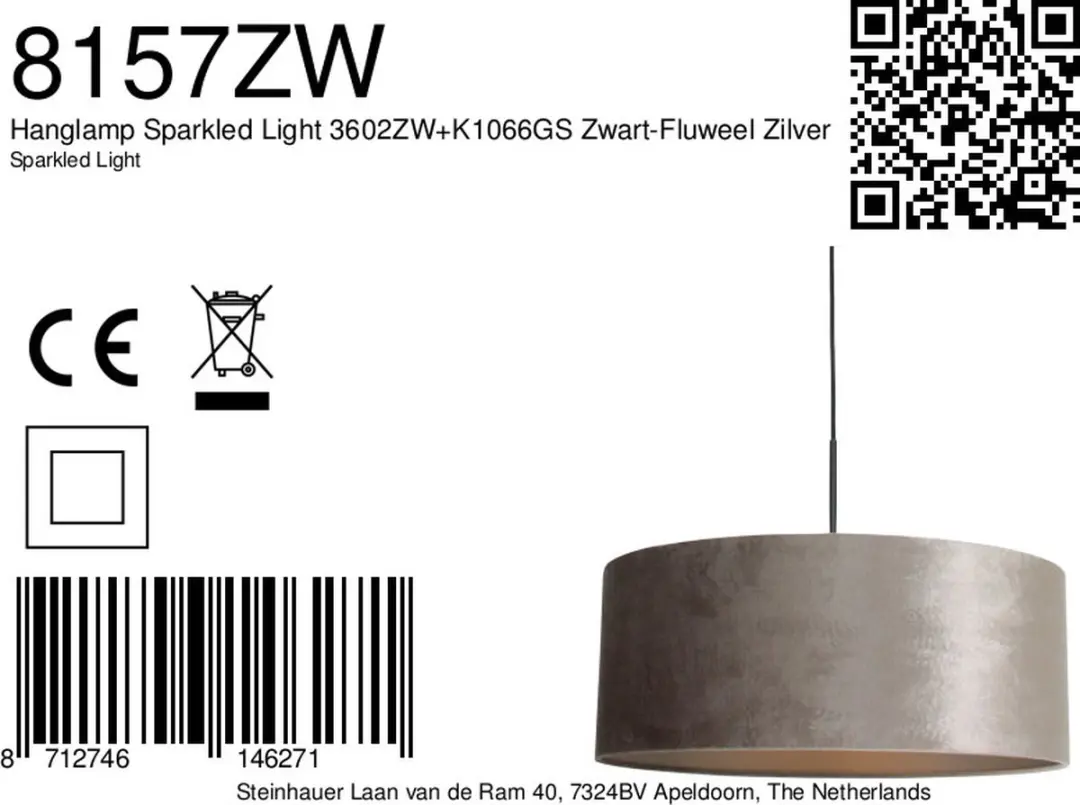 Steinhauer Sparkled Light 8157ZW Hanglamp - Ø50cm - Grijs/Zwart - afbeelding 6 van 6