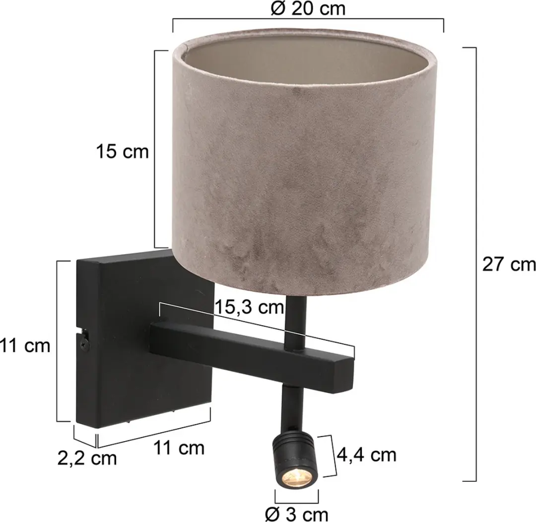 Steinhauer Wandlamp Stang 8206ZW - 2 Lichtpunten - Ø10cm - Zwart/Grijs - afbeelding 6 van 6