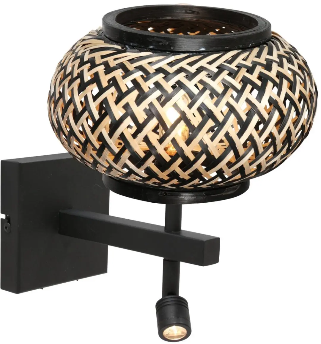Steinhauer Nox Light 4456ZW Wandlamp - Bamboe kap - Ø23cm - Zwart/Beige