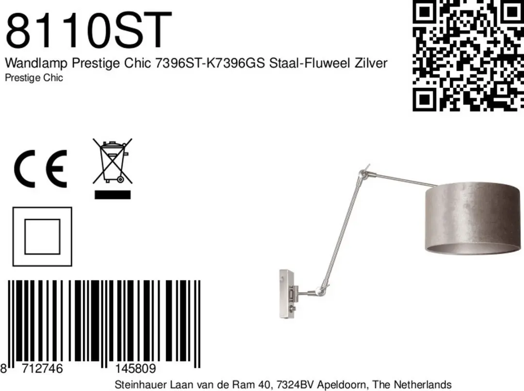 Steinhauer Prestige Chic 8110ST Wandlamp - Grijs - afbeelding 6 van 6