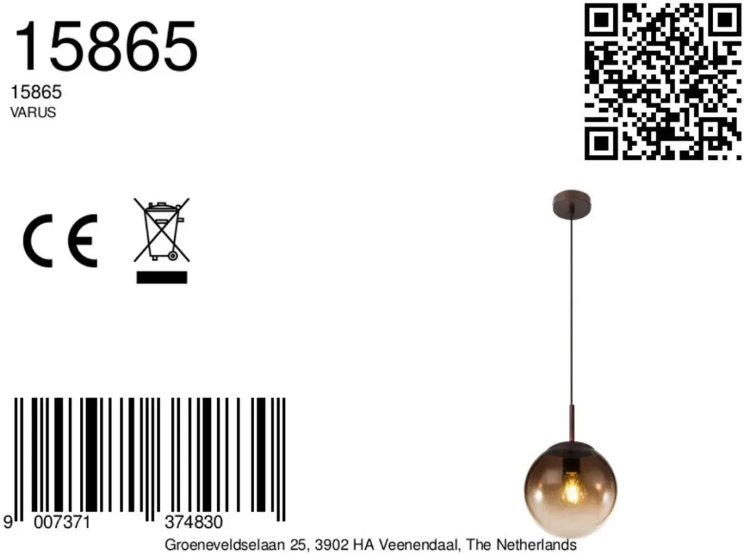 Globo VARUS Hanglamp - Ø20cm - E27 - Bruin