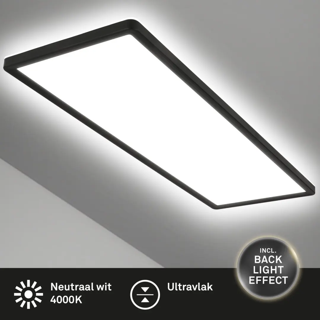 Briloner Slim LED Plafondlamp 58x20cm - 4.000K Zwart