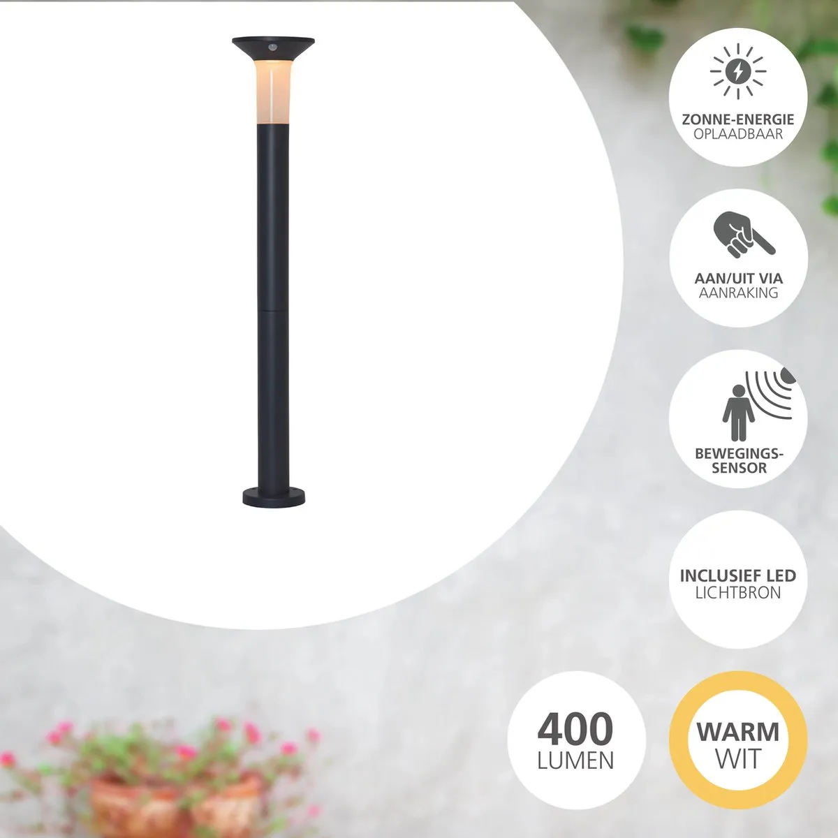 Eglo Corbezzola Sokkellamp Solar 90cm - Grafiet/Wit - afbeelding 6 van 6