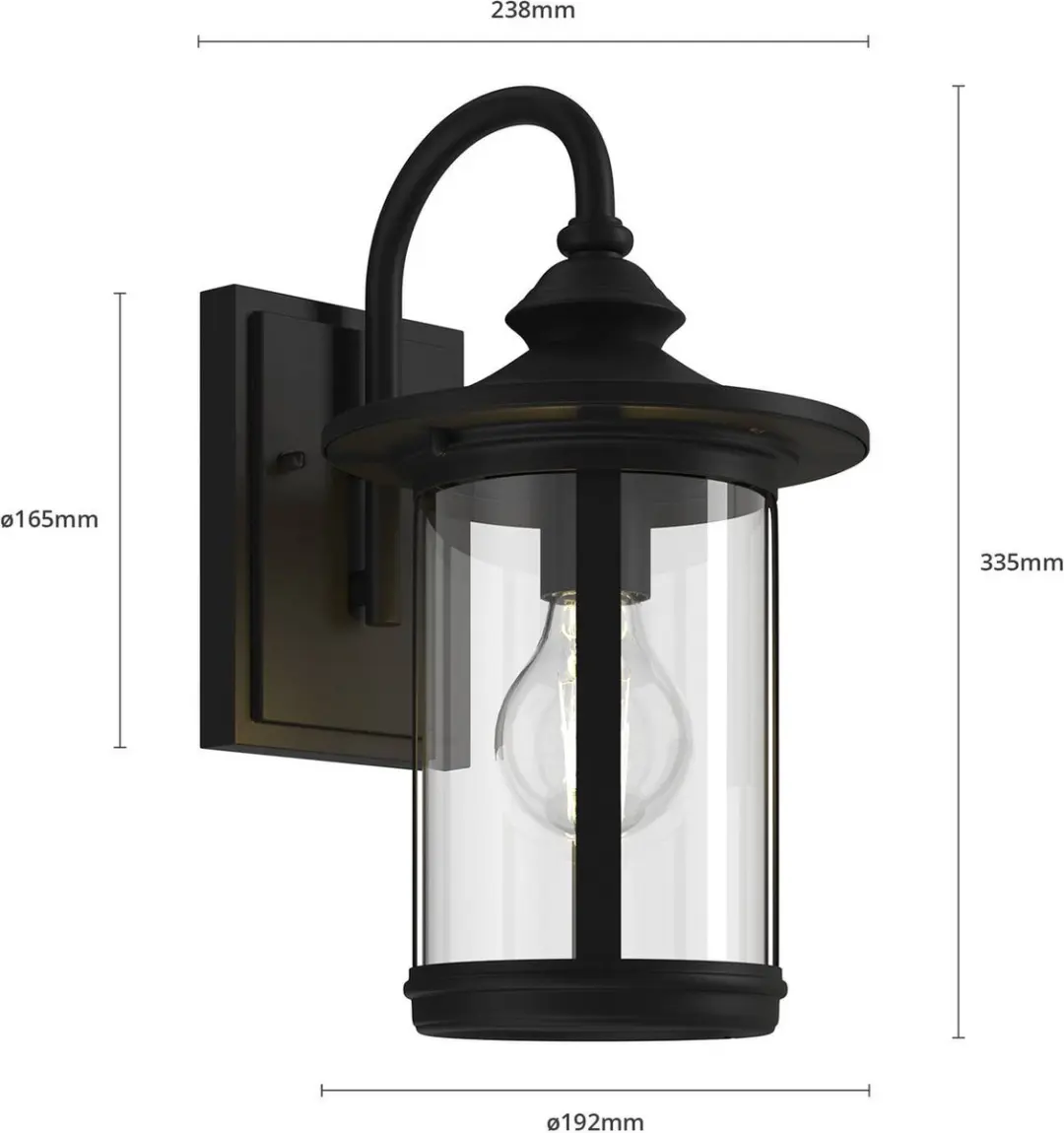 Lindby Wandlamp Buiten Aluminium Glas 1 Licht E27 - Zwart