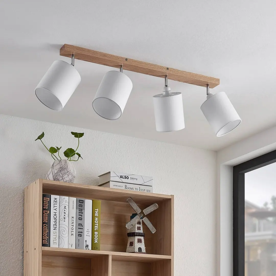 Lindby Buitenspot Eikenhout 4-Lichts E27 - Licht hout/wit