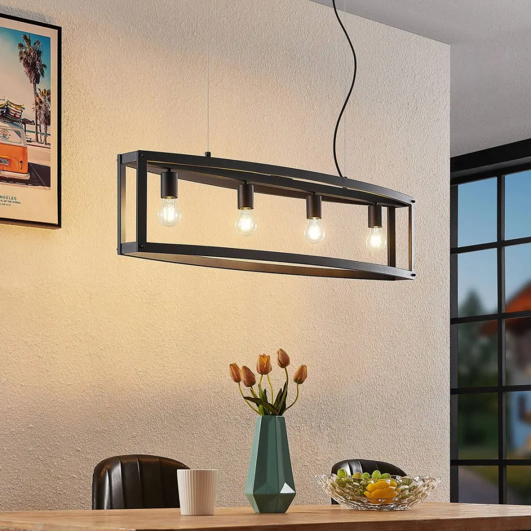 Lindby Hanglamp 4-Lichts Staal - E27 - Zwart