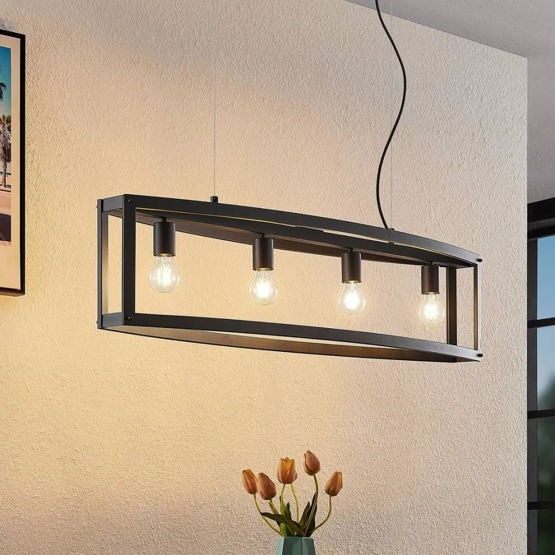 Lindby Hanglamp 4-Lichts Staal - E27 - Zwart