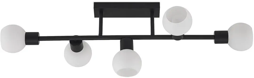 Lindby Plafondlamp 5-Lichts - Mat Zwart/Mat Opaalwit