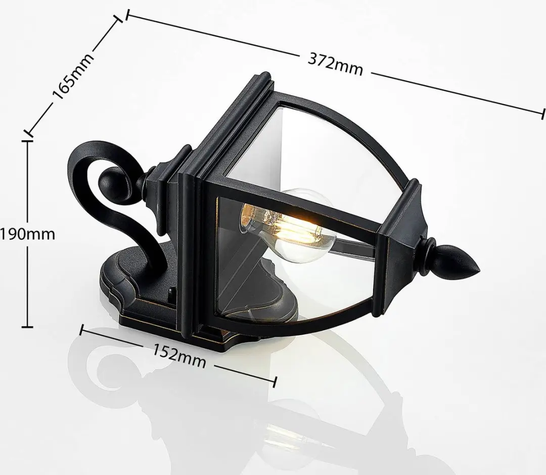 Lindby Wandlamp Buiten 1 Licht E27 - 37,2cm - Zwart/Goud/Transparant