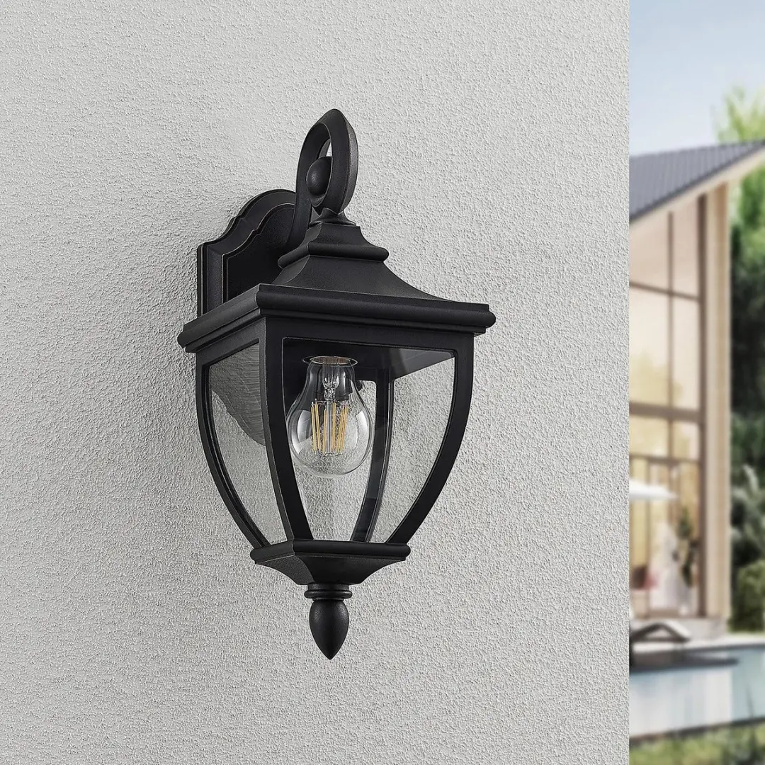 Lindby Wandlamp Buiten 1 Licht E27 - 37,2cm - Zwart/Goud/Transparant