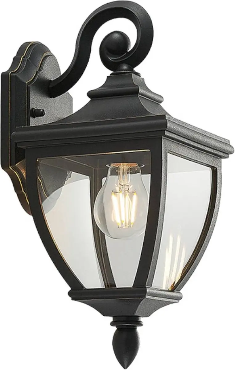Lindby Wandlamp Buiten 1 Licht E27 - 37,2cm - Zwart/Goud/Transparant