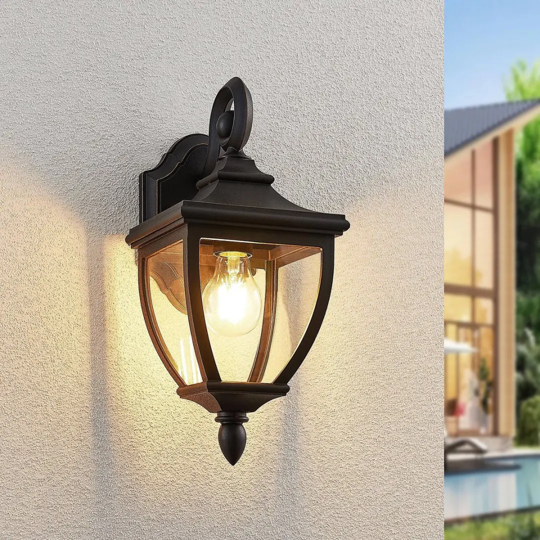 Lindby Wandlamp Buiten 1 Licht E27 - 37,2cm - Zwart/Goud/Transparant
