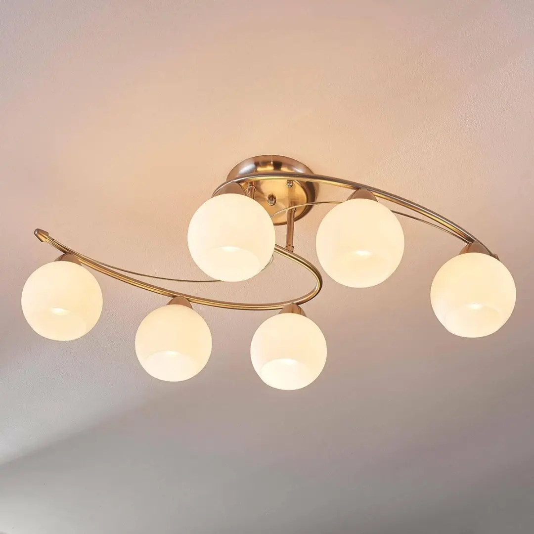 Lindby Plafondlamp 6-lichts E14 - Wit/Mat Nikkel
