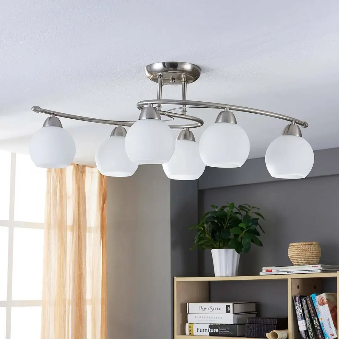 Lindby Plafondlamp 6-lichts E14 - Wit/Mat Nikkel