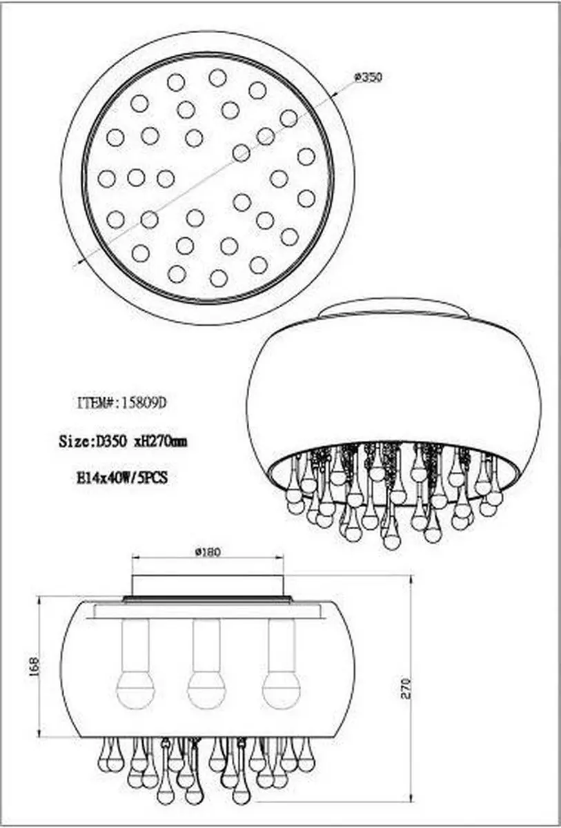 Globo Kalla Plafondlamp Ø35cm - Chroom - 5x E14