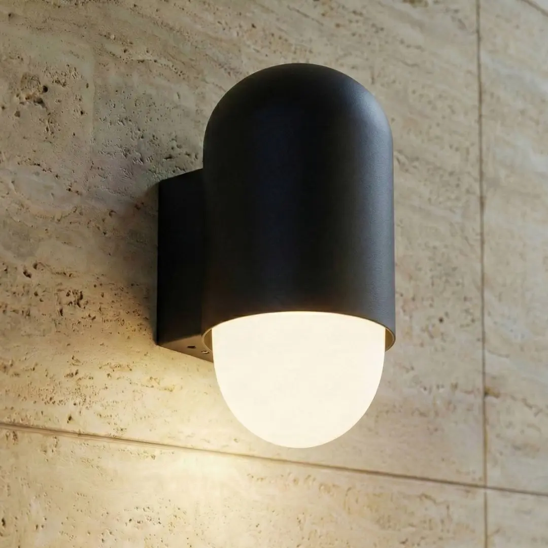Lindby Wandlamp Buiten 1 Licht E27 - Aluminium/Glas - 21.5cm - Zwart/Wit