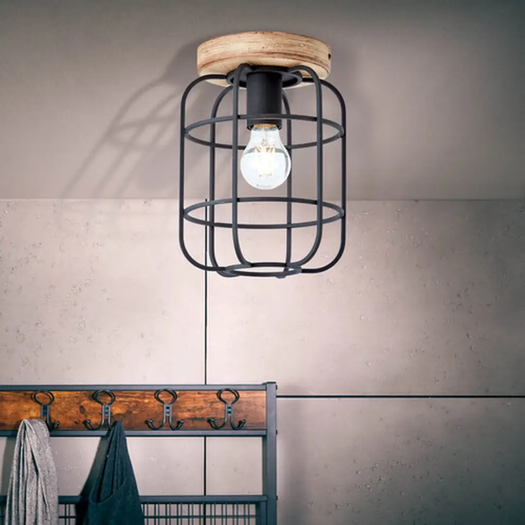 Brilliant Gwen Plafondlamp E27 - 20cm - Zwart/Hout