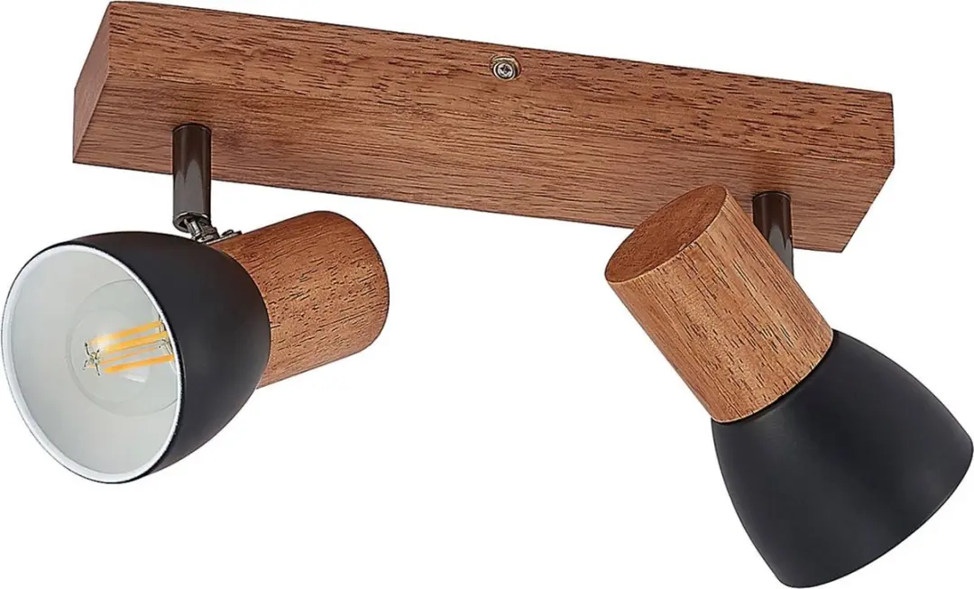 Lindby Buitenspot 2 Lichtpunten Staal - Zwart/Licht Hout