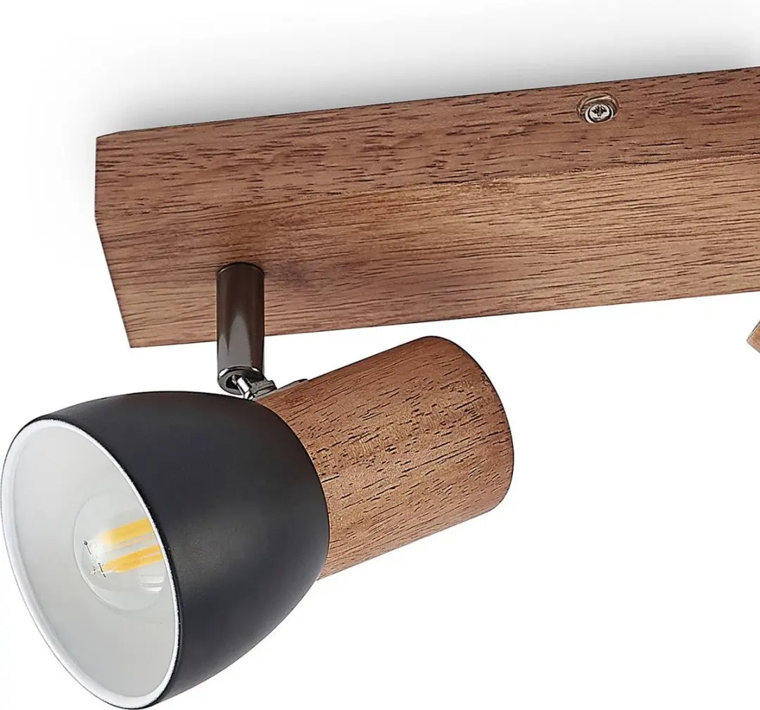 Lindby Buitenspot 2 Lichtpunten Staal - Zwart/Licht Hout
