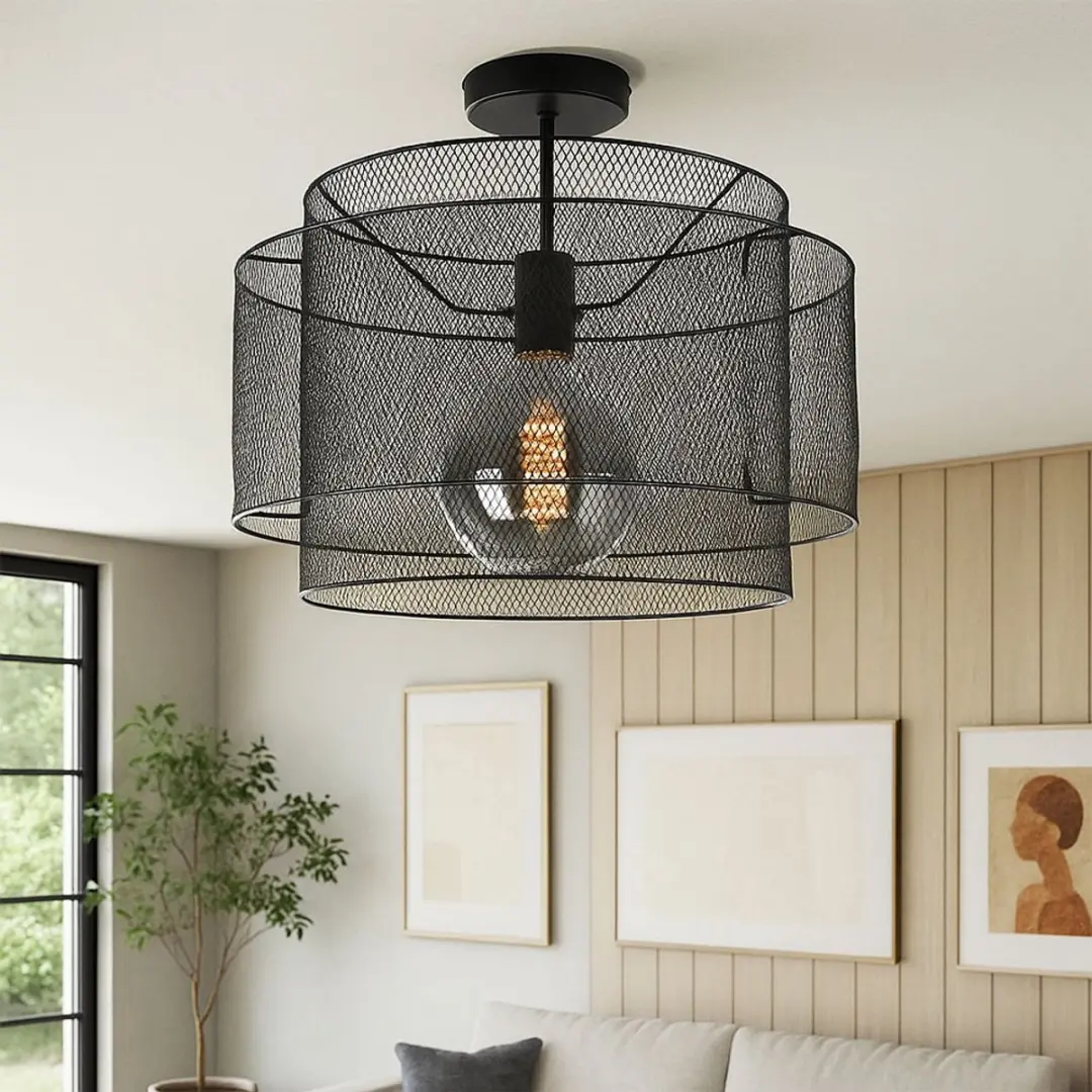 Globo Plafondlamp Raster 40x35cm - E27 - Zwart - afbeelding 6 van 6