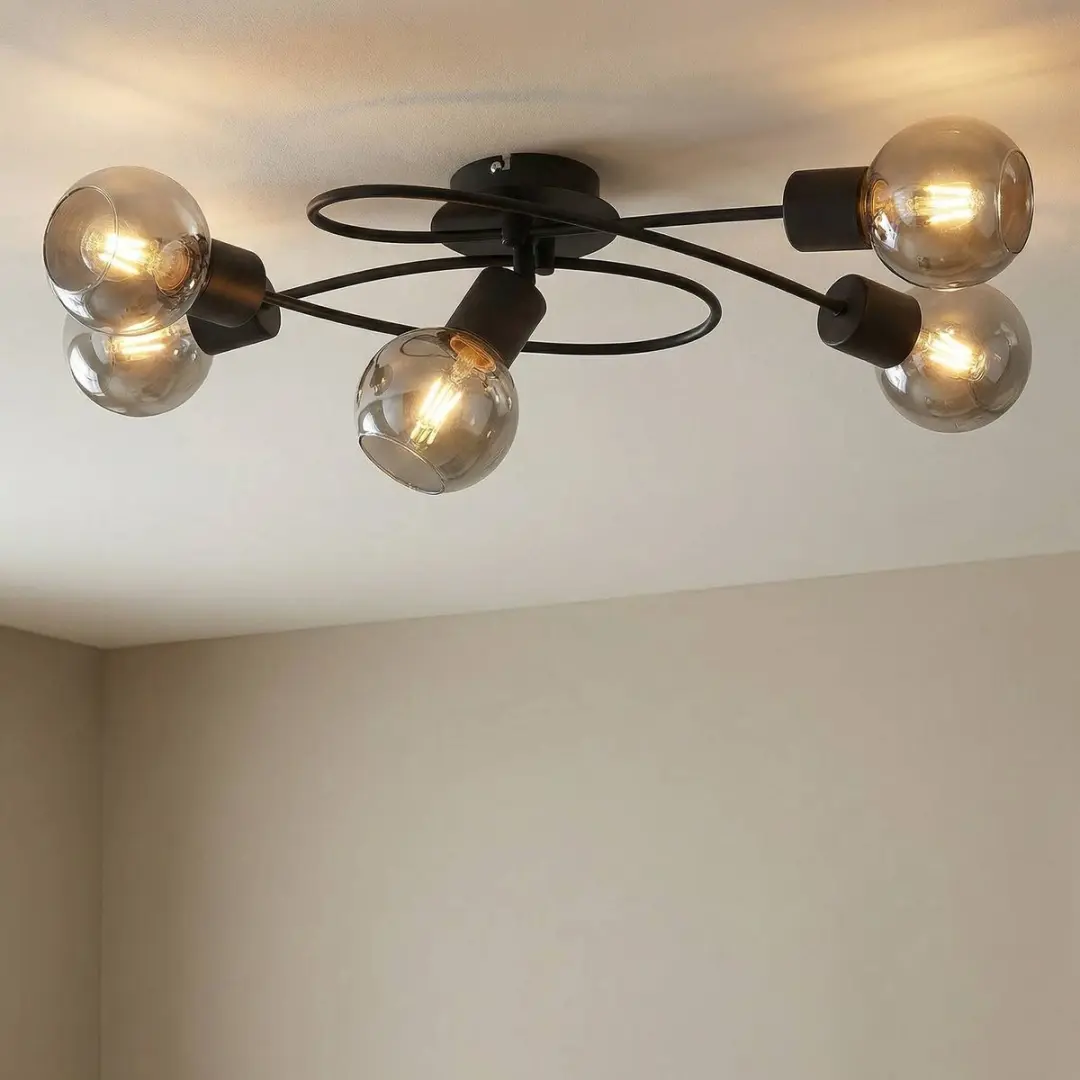 Lindby Plafondlamp 5-Lichts E14 - Zwart/Rookglas