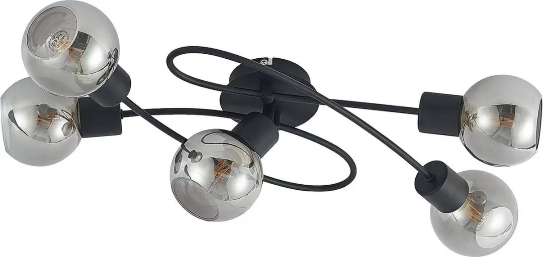 Lindby Plafondlamp 5-Lichts E14 - Zwart/Rookglas