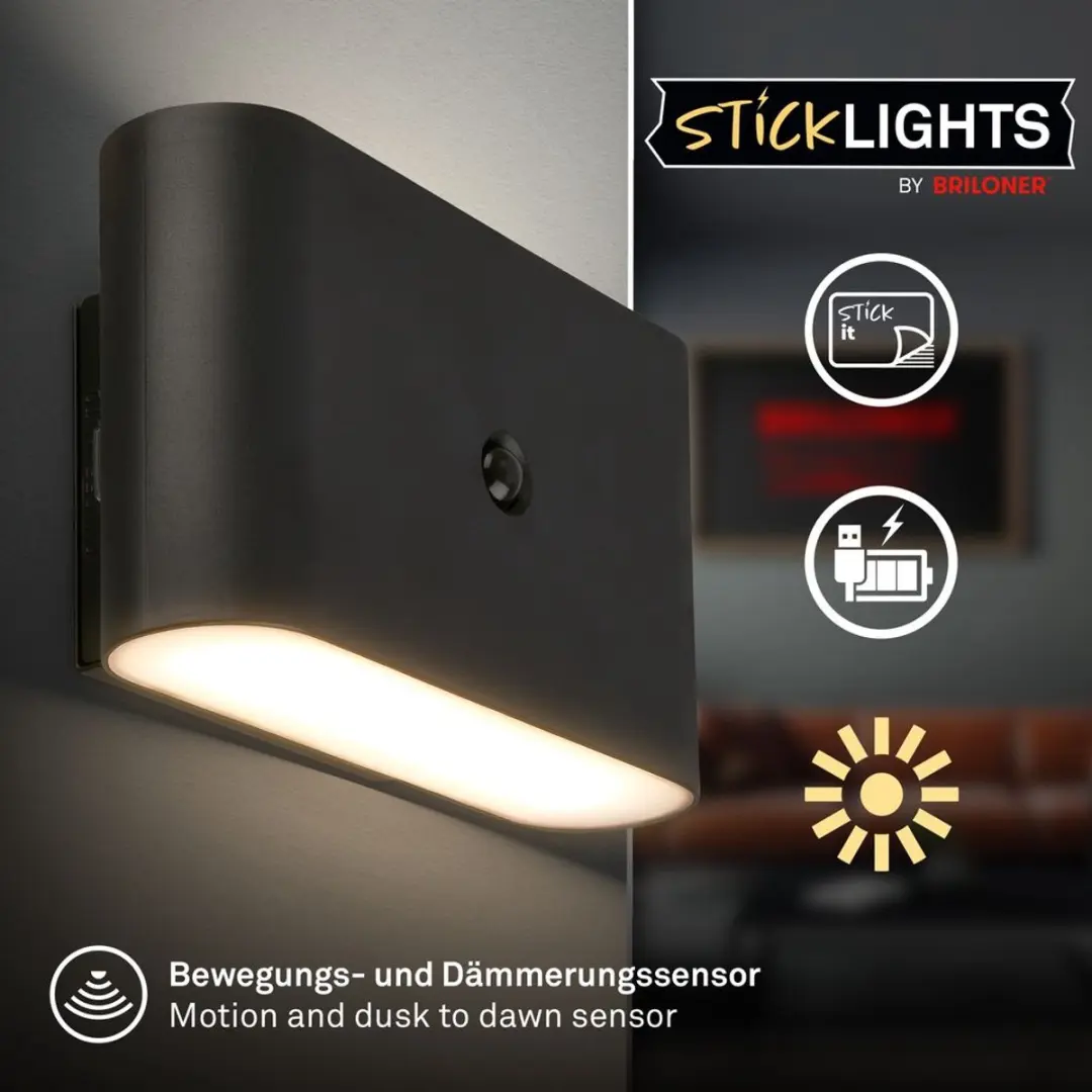 Briloner Chet LED Wandlamp Oplaadbaar - 5W Warm Wit - Zwart