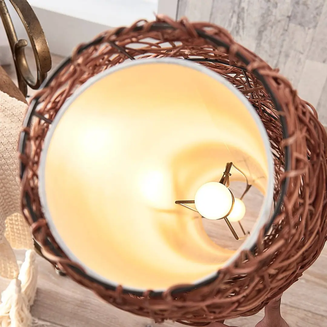 Lindby Vloerlamp 2-lichts Rotan - 111cm - E14 - Bruin/Wit