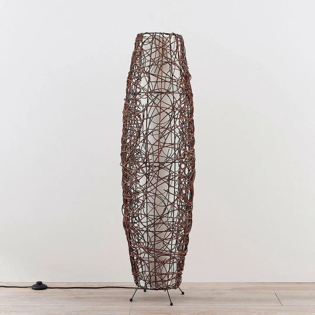 Lindby Vloerlamp 2-lichts Rotan - 111cm - E14 - Bruin/Wit - afbeelding 6 van 6