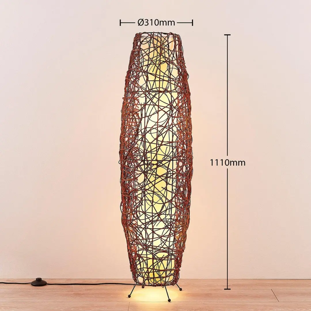 Lindby Vloerlamp 2-lichts Rotan - 111cm - E14 - Bruin/Wit