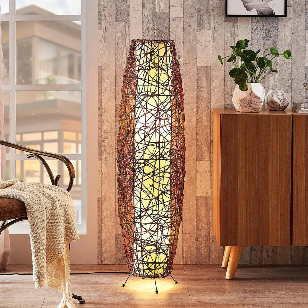 Lindby Vloerlamp 2-lichts Rotan