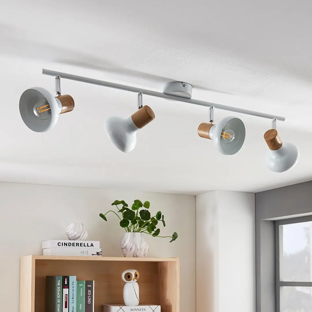Lindby Buitenspot 4-licht Metaal E14 - wit/licht hout