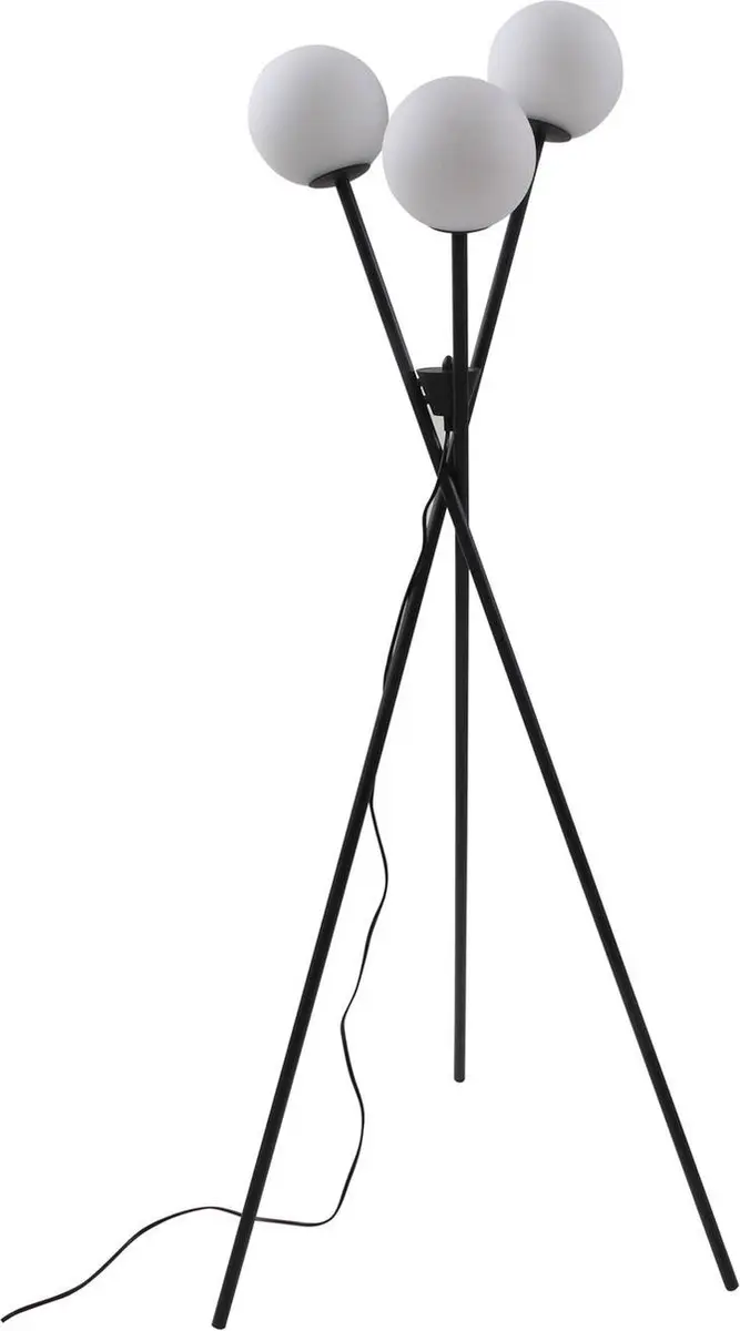 Lucande Driepoot Vloerlamp 3-lichts - Metaal/Glas - H141cm - Zwart/Wit