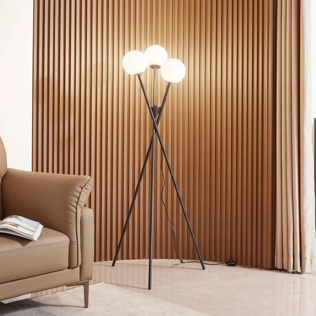 Lucande Driepoot Vloerlamp 3-lichts - Metaal/Glas - H141cm - Zwart/Wit
