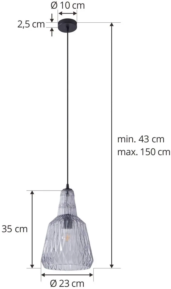 Lindby Hanglamp Glas Metaal 35cm E27 - Rokerig grijs