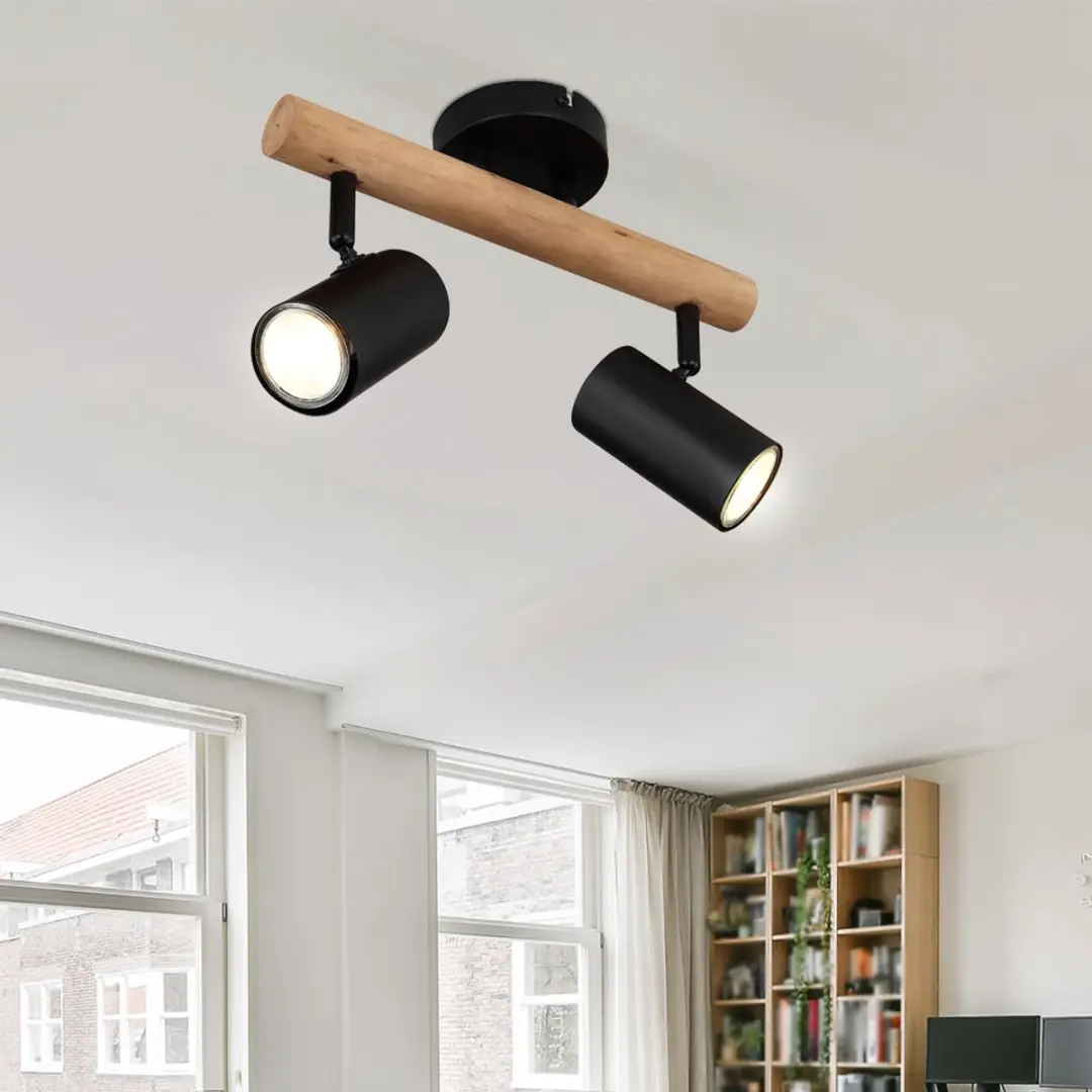 Globo Plafondlamp Eetkamer 2 Spots GU10 - Zwart - afbeelding 6 van 6