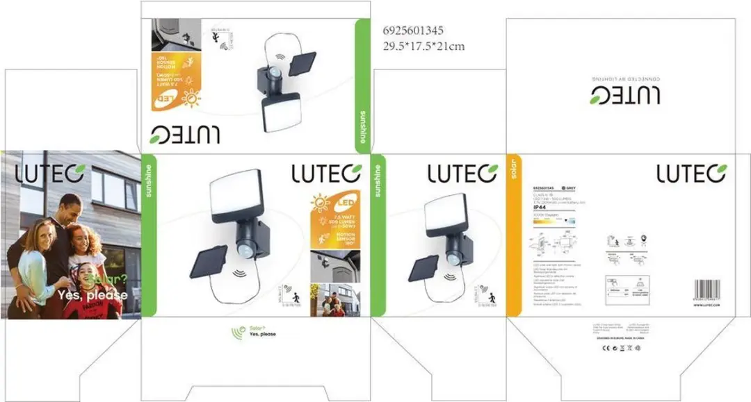 Lutec Sunshine LED Wandlamp Sensor Zonnepaneel 5000K - 18cm Grijs