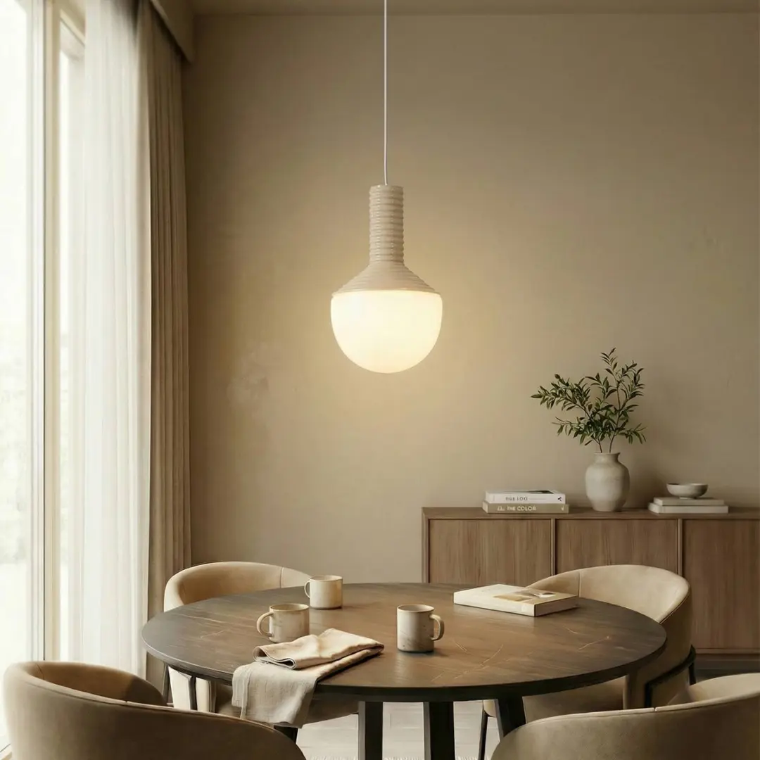 Lucande Hanglamp Keramiek Glas Metaal 1 Licht - 36cm - E27 - Beige/Opaal