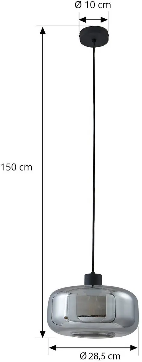 Lindby Hanglamp Glas 1 Licht - Ø28,5cm - Rookgrijs/Zandzwart