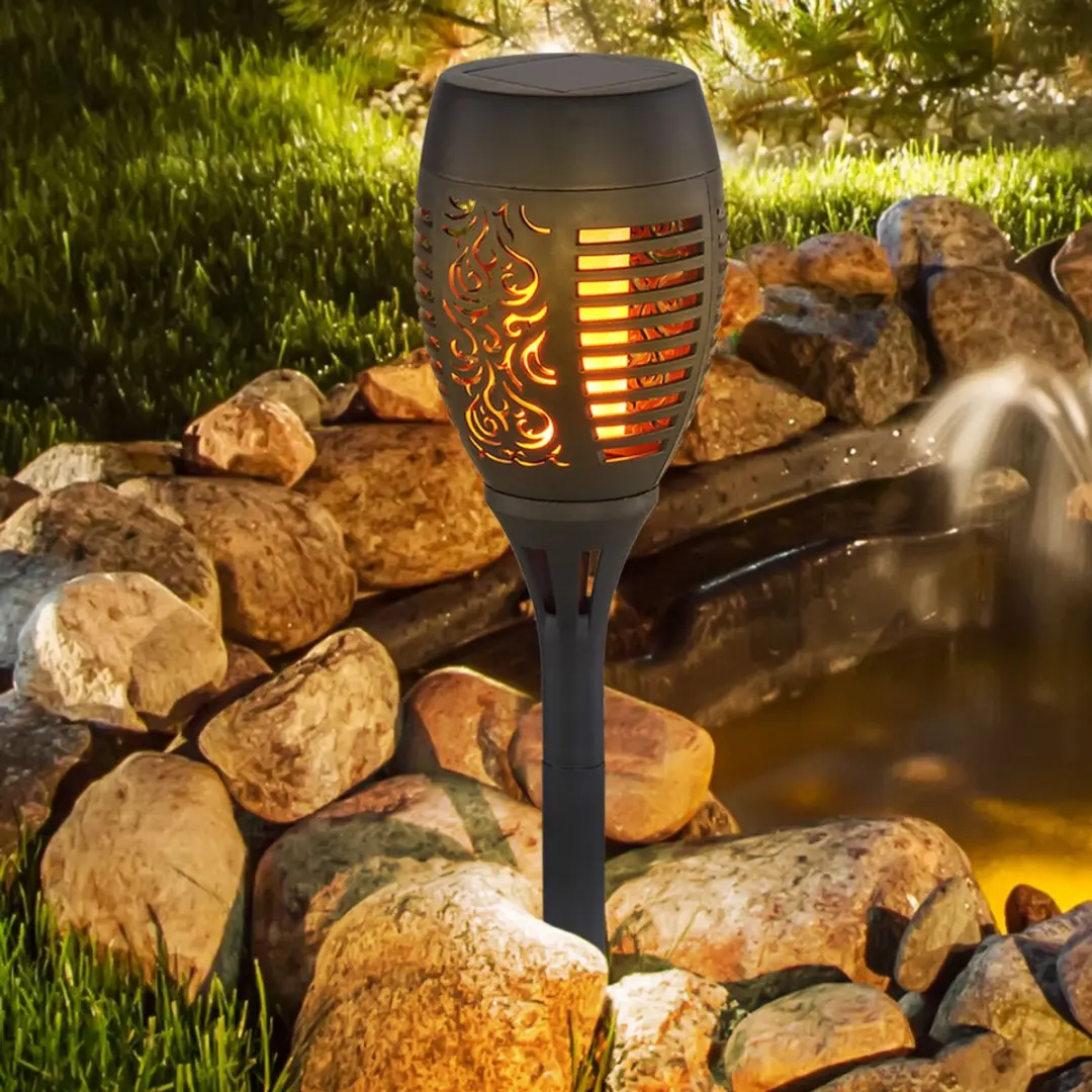 Globo Solarlamp Vuureffect - Zwart - 2 Stuks