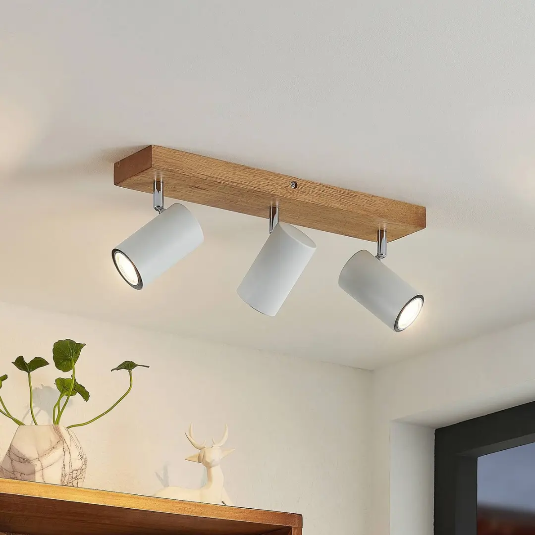 Lindby Buitenspot 3-lichts GU10 - 8W - Licht hout/wit/chroom