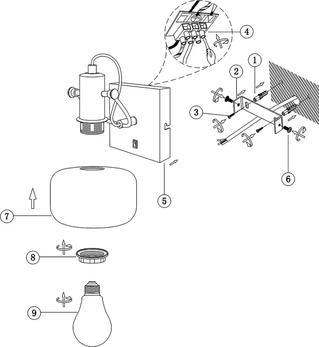 Steinhauer Wandlamp Glaslic 3864ZW - Zwart - Smoke glas