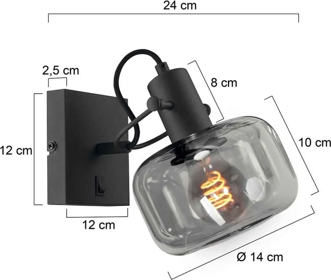 Steinhauer Wandlamp Glaslic 3864ZW - Zwart - Smoke glas